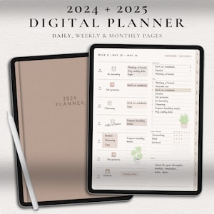 2024 2025 Digital Planner, GoodNotes Planner, Daily Planner, Weekly Planner, Monthly Planner, 2024 Planner, Minimalist, Beige