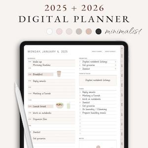 2025 2026 Digital Planner, Daily Planner, Weekly Planner, Monthly Planner, Goodnotes Planner, Minimalist, Simple, Yearly Planner