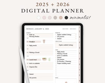 2025 2026 Minimalist Digital Planner: Daily, Weekly, Monthly (PDF)