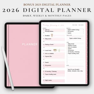 Planner digitale minimalista rosa 2026 2025: giornaliero, settimanale, mensile (download digitale)
