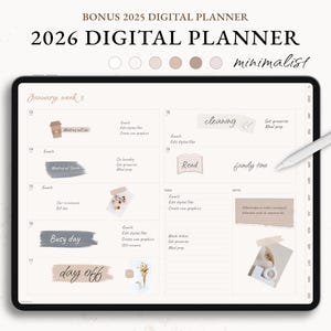 Planner digitale minimalista 2026: settimanale e mensile (download digitale)