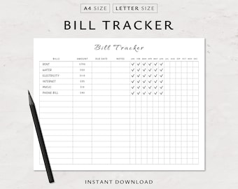 Minimalist Bill Tracker Printable: A4/Letter Size (PDF Download)