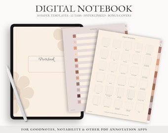 Digital Notebook, Goodnotes Notebook, Notebook with Tabs, Notability Notebook, Cornell, iPad Notebook, 12 hyperlinked tabs