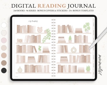 books and journals Digital Reading Journal, Digital Reading Planner, Reading Tracker for GoodNotes, Reading Journal, Reading Log, Book shelf, Book Reviews