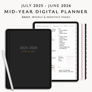 Digital Planner for Goodnotes, Minimalist Planner 2025 2026, Daily Planner, Weekly Planner, Monthly Planner,Mid Year Planner, Simple Planner