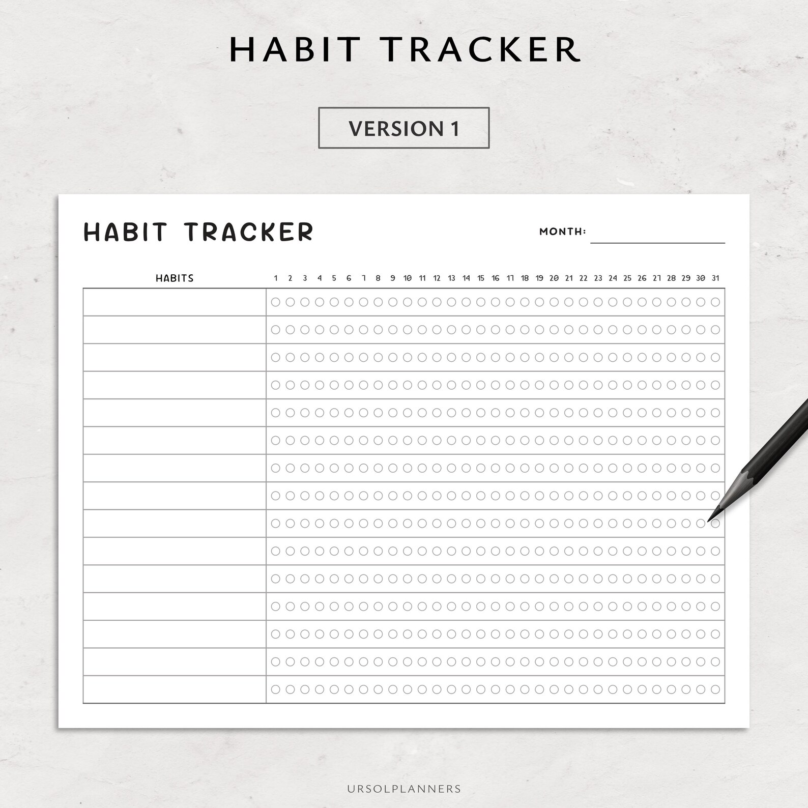 Minimalist Monthly Habit Tracker Printable: Landscape Routine Template ...
