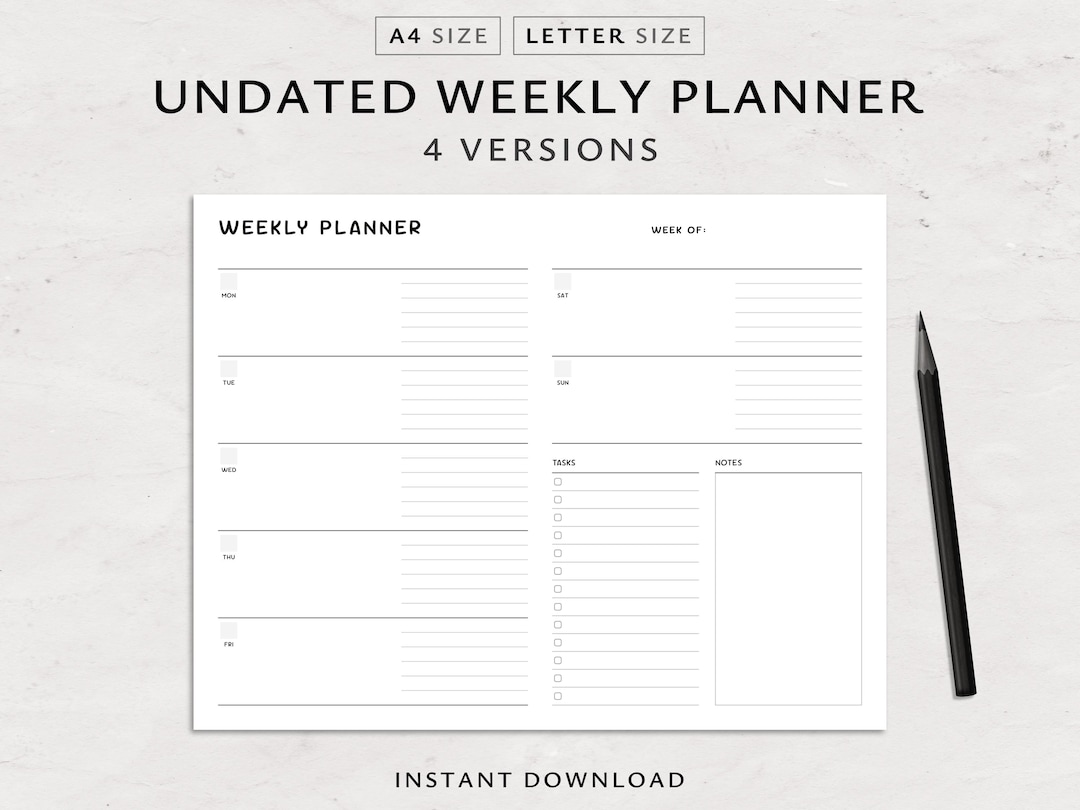 Minimalist Weekly Planner Printable: Undated Landscape Layout (PDF ...