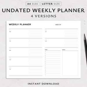 weekly planner, planner printable, minimalist planner, week at a glance, instant download, landscape planner, weekly overview, simple planner, planner pdf, weekly checklist, printable weekly, printable planner