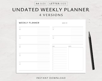 Minimalist Weekly Planner Printable: Undated Landscape Layout (PDF Download A4/Letter Size)