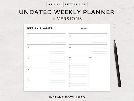 Minimalist Weekly Planner Printable: Undated Landscape Layout (PDF Download A4/Letter Size)