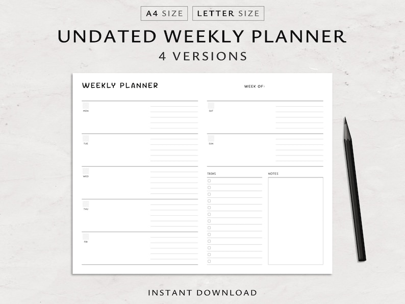 weekly planner, planner printable, minimalist planner, week at a glance, instant download, landscape planner, weekly overview, simple planner, planner pdf, weekly checklist, printable weekly, printable planner