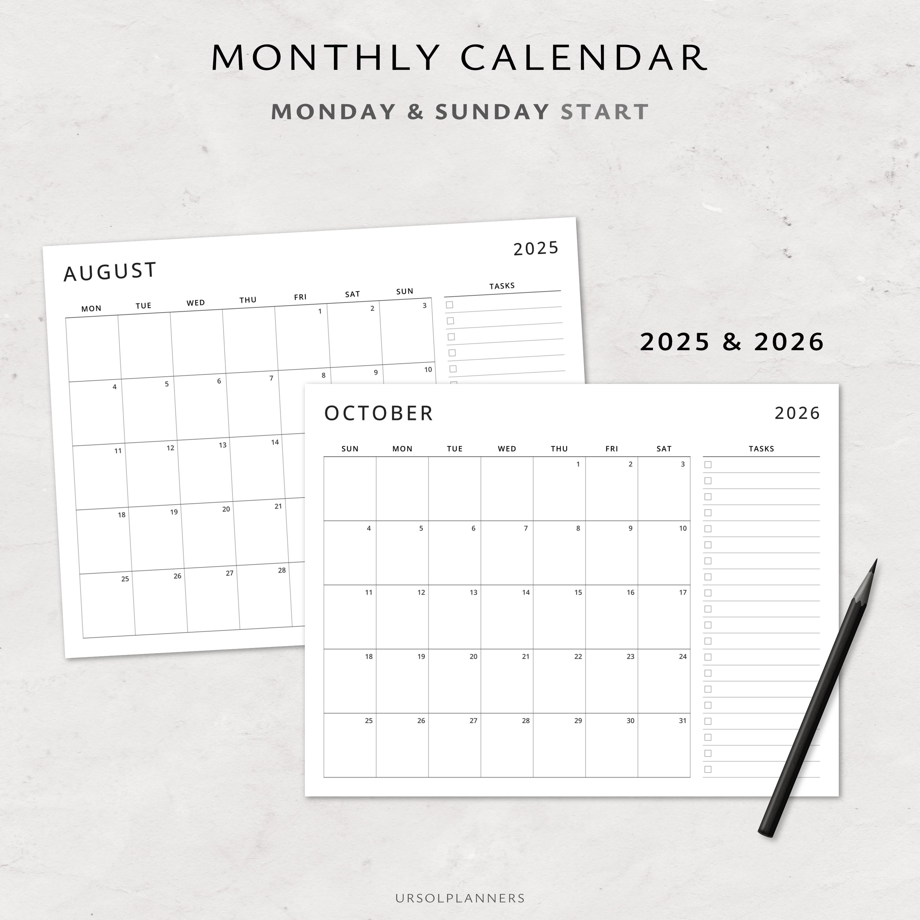 2026 Monthly Calendar Printable: Minimalist A4/letter 2025 Planner (PDF ...