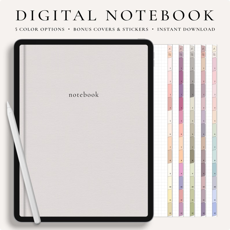 digital notebook, digital journal, minimalist notebook, goodnotes notebook, digital template, planner template, notebook journal, student notebook, portrait notebook,  digital planner, notebooks digital
