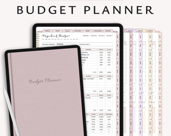 Planificador de presupuesto digital, Planificador de presupuesto de cheques de pago, Planificador financiero, Planificador de GoodNotes, Presupuesto mensual, Seguimiento de ahorros, Planificador de presupuesto