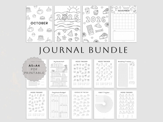 Journal Bundle: A5 & A4 Printable Planner Pages, 2025 2026 Planner Inserts, (Digital Download)