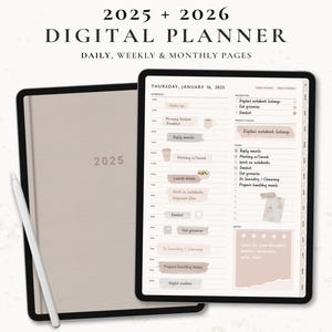 2025 2026 Digital Planner, GoodNotes Planner, Daily Planner, Weekly Planner, Monthly Planner, 2025 2026 Planner, Minimalist, Beige