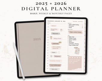 2025 2026 Digital Planner, GoodNotes Planner, Daily Planner, Weekly Planner, Monthly Planner, 2025 2026 Planner, Minimalist, Beige