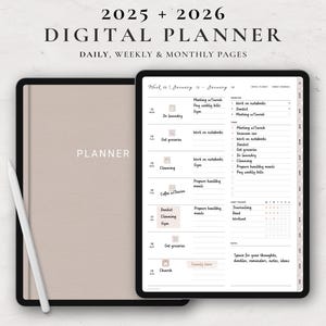 2025 2026 Digital Planner for GoodNotes, 2025 Planner, Weekly Planner, Daily Planner, Monthly Planner, Notability Planner, Beige