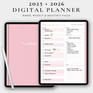 Digital Planner Pink, GoodNotes Planner, 2025 2026 Planner, Daily Planner, Weekly Planner, Monthly Planner, Daily Planner,Minimalist Planner