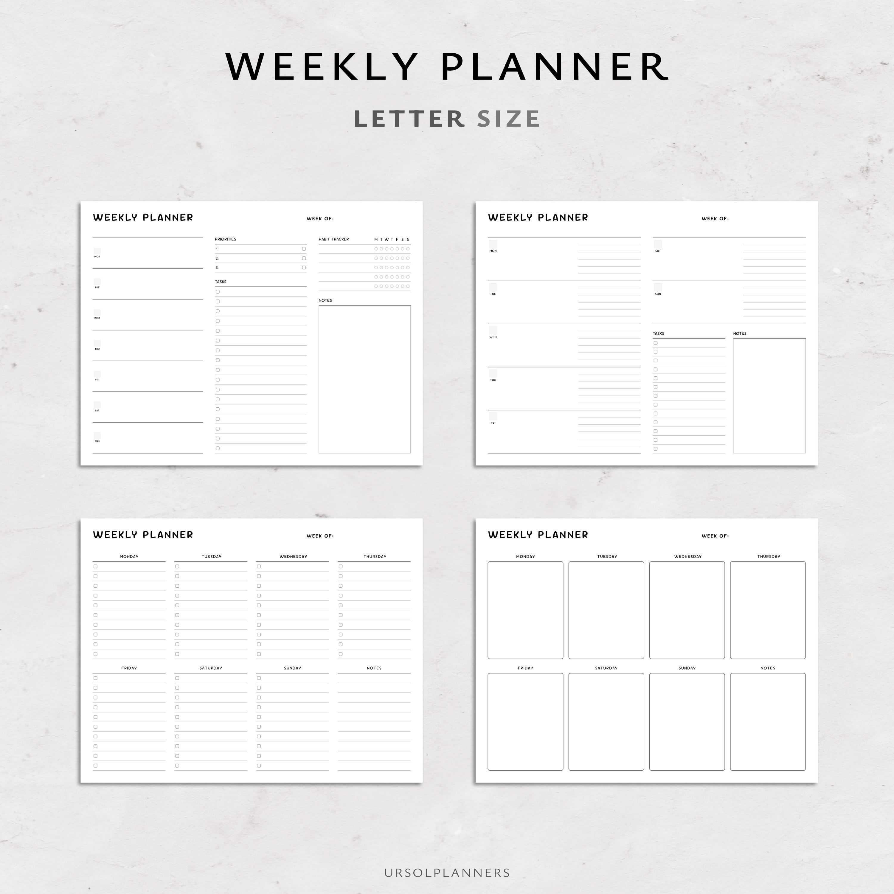 Minimalist Weekly Planner Printable: Undated Landscape Layout (PDF ...