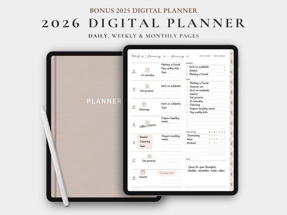 2026 Digital Planner for GoodNotes: Weekly, Daily, Monthly (Digital Download, PDF, Stickers Included)