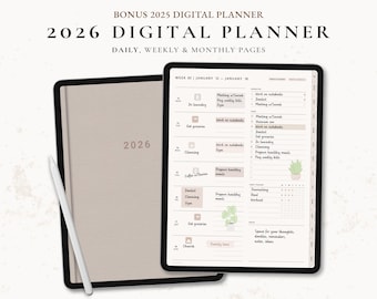 2026 Digital Planner: Minimalist GoodNotes Planner 2025 (Monday/Sunday Start)