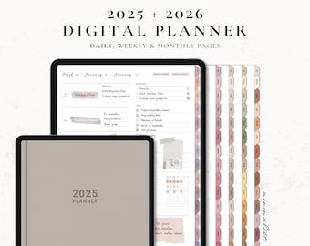 2025 2026 Digital Planner, Daily Planner GoodNotes, Weekly Planner, Monthly Planner, 2025 2026 Planner, Minimalist, Digital Planner