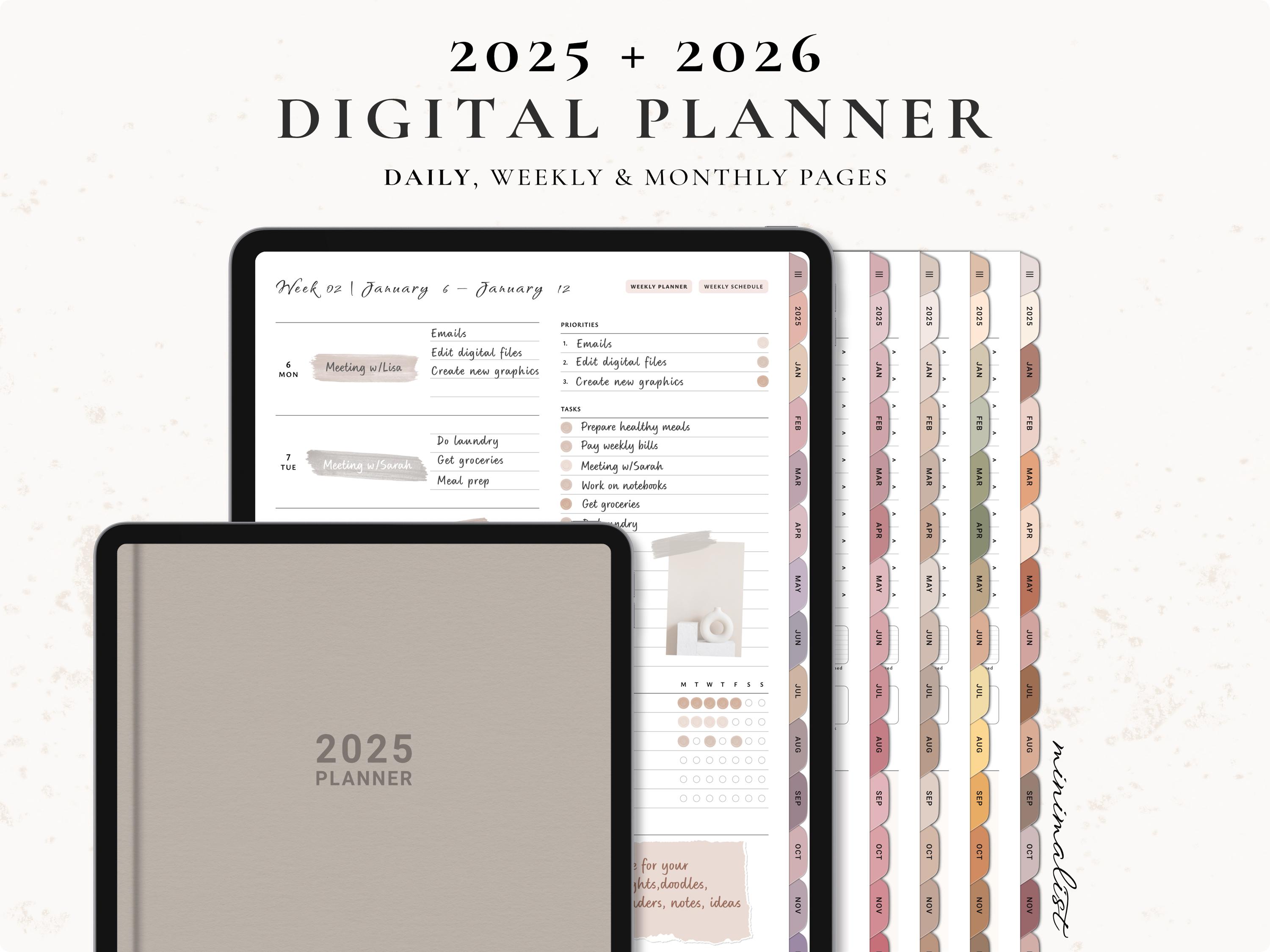 2025 2026 Digital Planner, Daily Planner GoodNotes, Weekly Planner, Monthly Planner, 2025 2026 Planner, Minimalist, Digital Planner