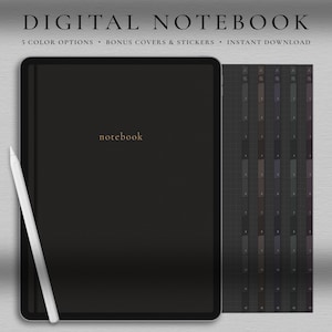 Cuaderno digital en modo oscuro: diario minimalista GoodNotes (PDF)