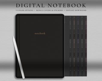 Digital Notebook, GoodNotes Notebook in dark mode, Notebook with tabs, Minimalist, Digital Journal, Notebook Journal, Student Notebook