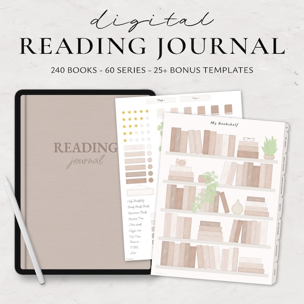 Diário de Leitura Digital: Rastreador de Livros, Resenhas e Adesivos (GoodNotes)