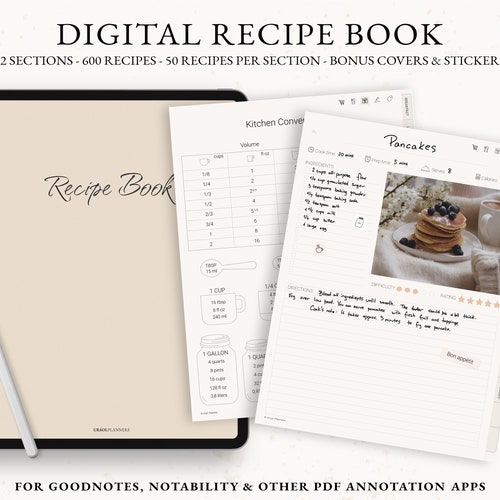 Digital Recipe Book for Goodnotes Notability Hyperlinked - Etsy