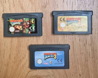 Collection Donkey Kong GBA : lot de 3 jeux - Nintendo Game Boy Advance. Chariots GBA avec mallettes. Donkey Kong Country 1, 2 et 3.