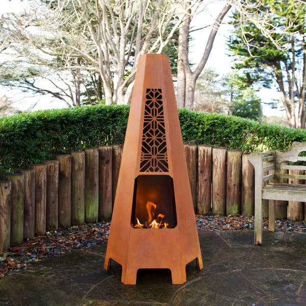 Corten Fire Pit Chiminea In Talavera Design by The Steel Gallery