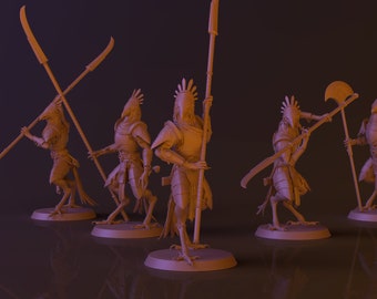 Miniature Figure - Kenku Solider different positions 1of2 - Lord of the Print - Dinosaur - Birdman - Dinotopia - Spear - Set