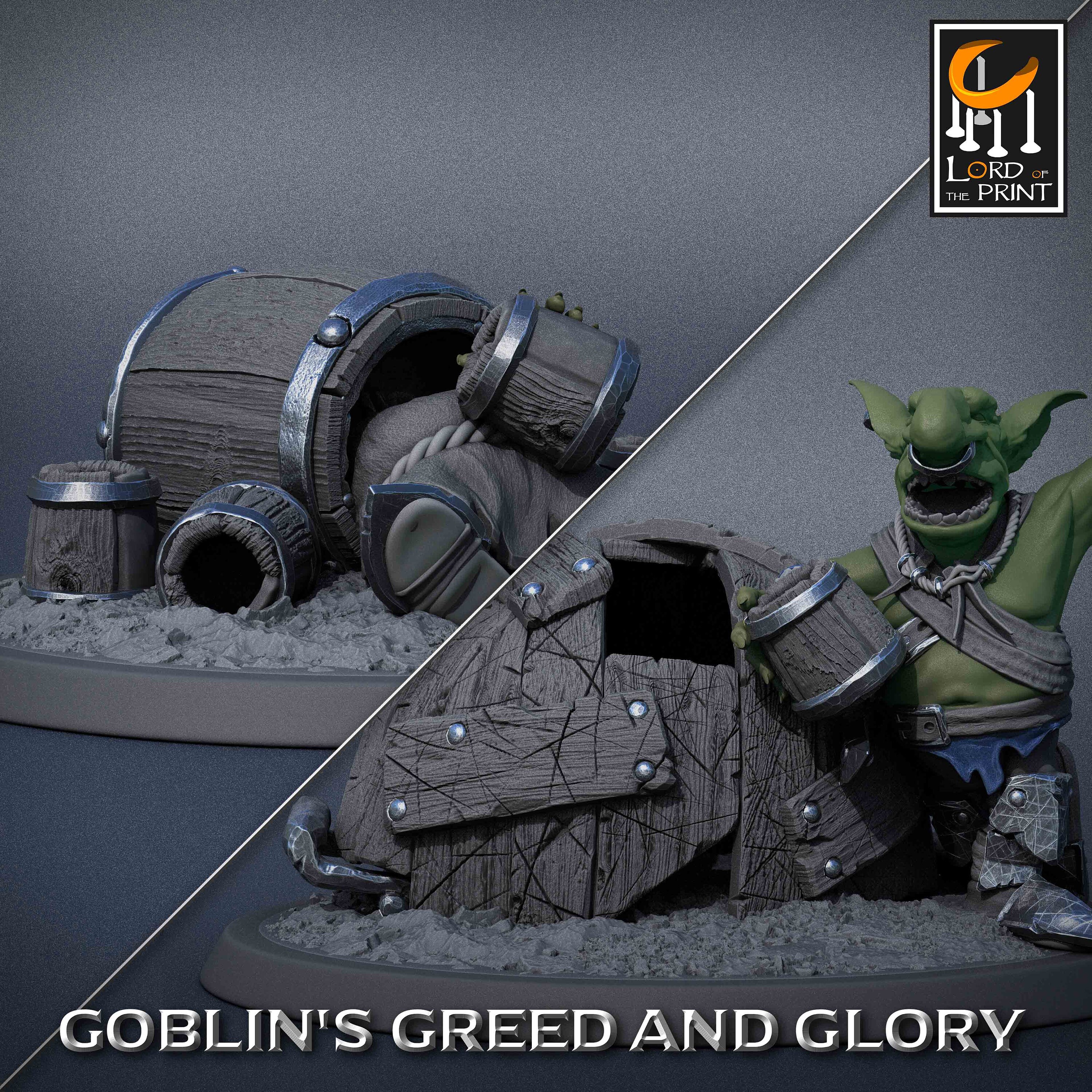 Tabletop Miniature Set Goblin Props - 32 mm 2 Inch Base - RescaleMiniatures - Goblins Greed and Glory - Barrel