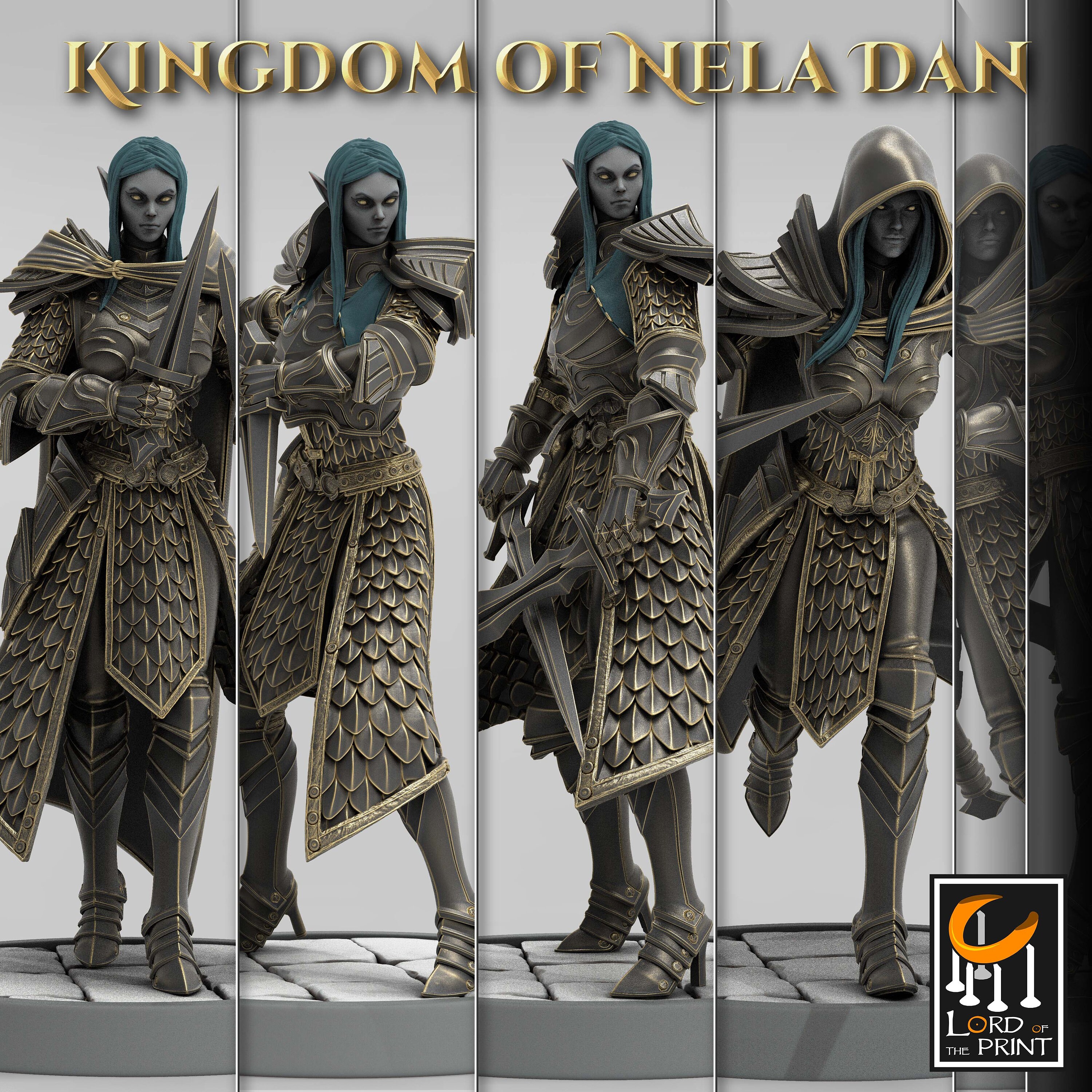 Tabletop Miniature SET 32 mm - Elf Soldiers - RescaleMiniatures - Kingdom of Nela Dan - Archer - Warrior - Armored