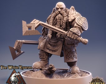 Tabletop Miniature - 32 mm/75 mm - Dwarf Warrior Bouldus Hakkerman- Dungeons and Dragons - Daybreak Miniatures - DnD
