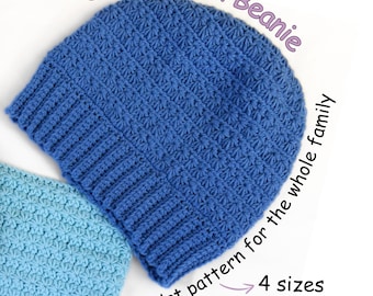 Star Stitch Crochet Beanie Pattern, crochet hat for women, baby hat pattern, all sizes, beanie with brim, modern, PDF crochet pattern