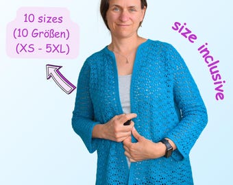 Crochet Pattern: Elegant Shell Stitch Cardigan (XS-5XL), plus size pattern, Modern summer project, Lace Muschel Cardigan by Svenjasstitches