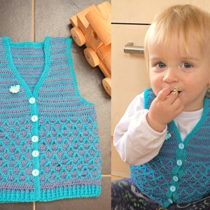 Crochet pattern for a baby & children's vest in 7 sizes: Grapevine vest
