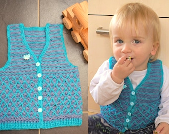Crochet pattern for a baby & children's vest in 7 sizes: Grapevine vest