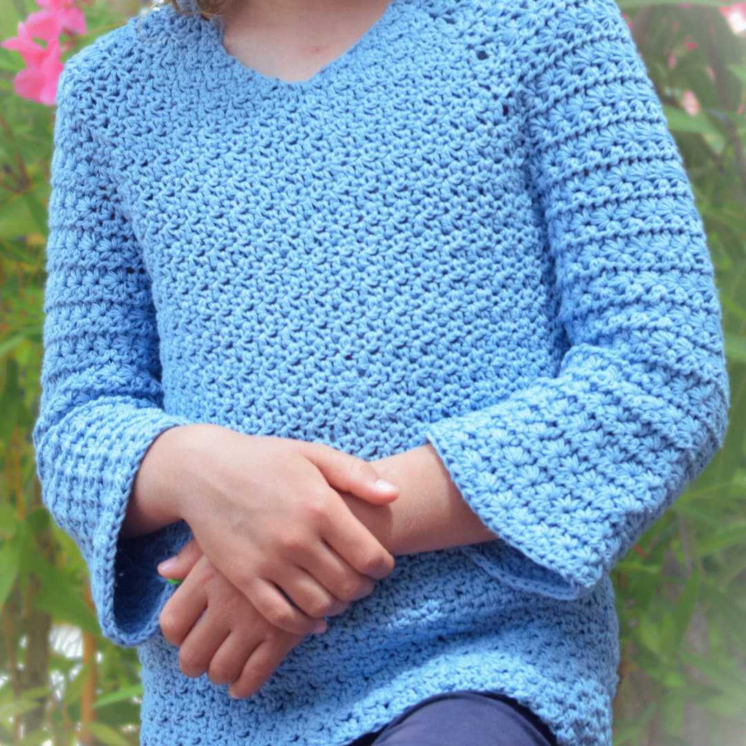 Star Sleeve Crochet Raglan Sweater - English U.S. Standard