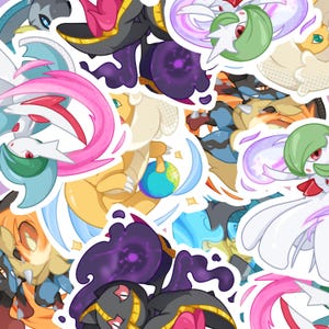 May include: A collection of die-cut stickers with cartoon characters in various poses. The stickers feature a range of designs, including creatures with bright colours, dynamic poses, and unique features. These stickers are suitable for decorating laptops, water bottles, or notebooks.