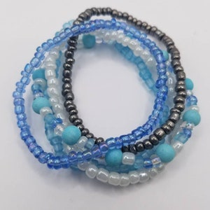 Blue multicolored beaded bracelet set, stretch bracelets, seed bead bracelets, stackable bracelets