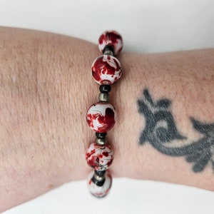 Blood-splattered stretch beaded bracelet, Halloween bracelet