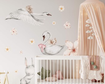 MAGIC SWANS Wall decal for girls, Wall stickers for kids, Swan nursery decor, Swan wall decal, Removable swan stickers, Stickers for girls