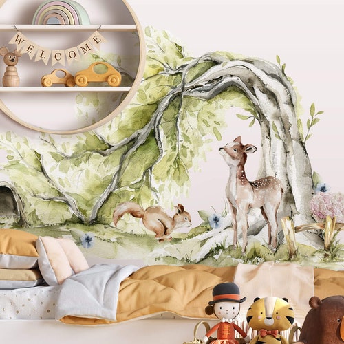 Woodland Play 3 Wall Stickers Nursery Woodland Wall Decal Etsy