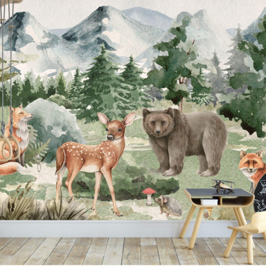 Forest Animals Mural / Customized Wallpaper for Children With Forest