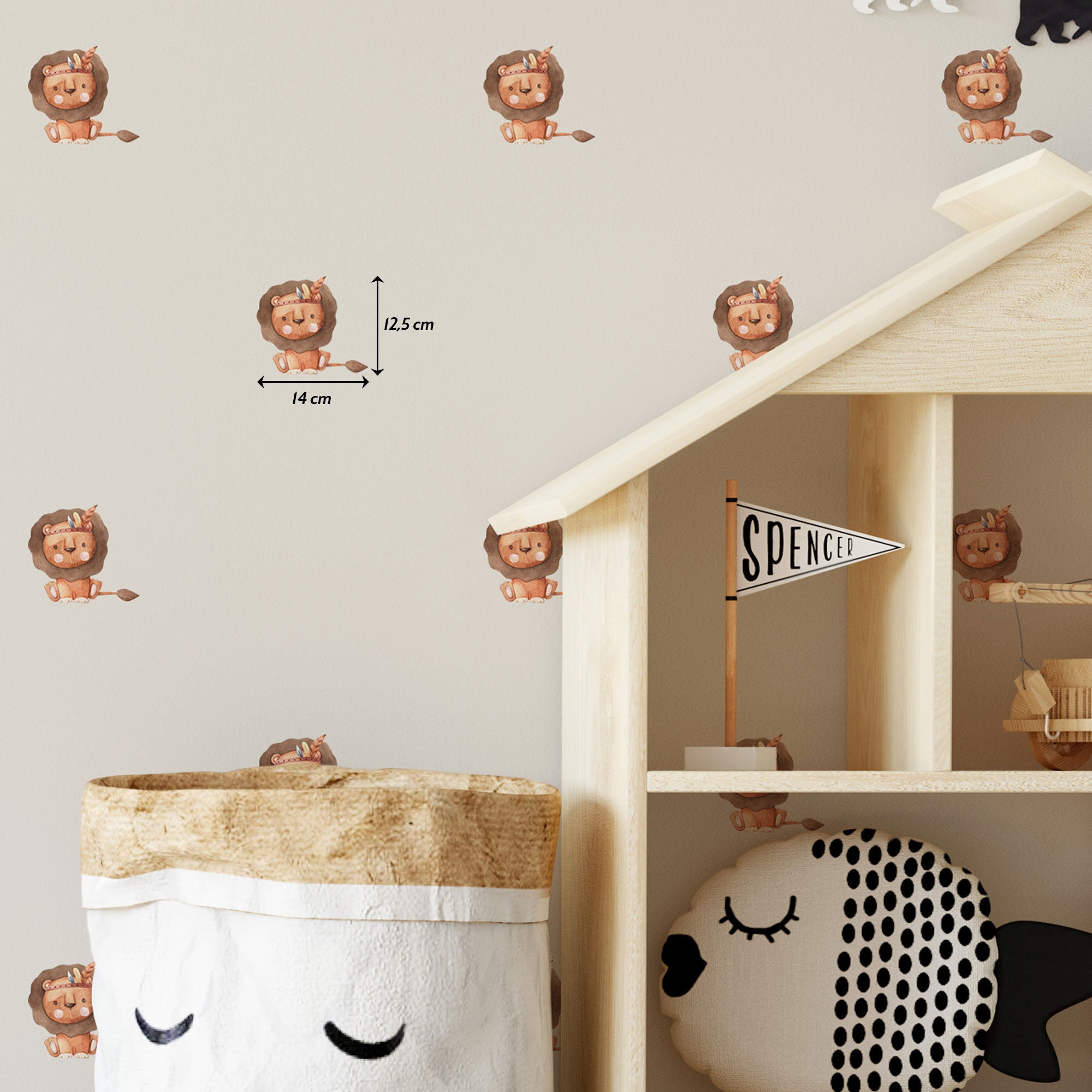 Boho Baby Lion Wall Stickers, Lion Wallpaper, Lion Wall Decal, Nursery